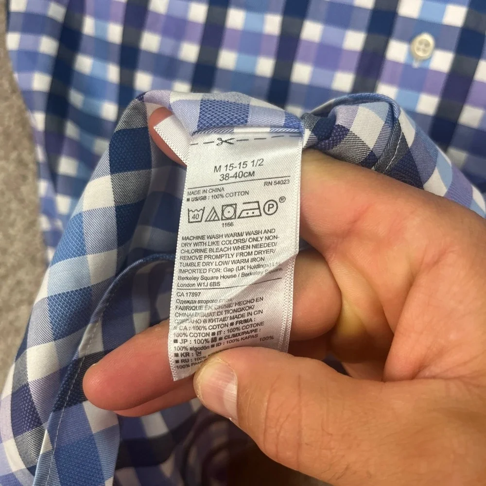 Banana Republic Blue White Check Plaid Dress Shirt Men Medium Grant Fit Non-Iron
